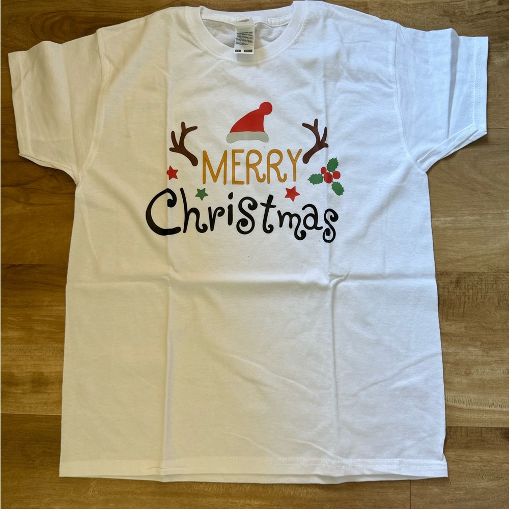Girls Youth White Merry Christmas Shirt Size Small 9 11 Holiday